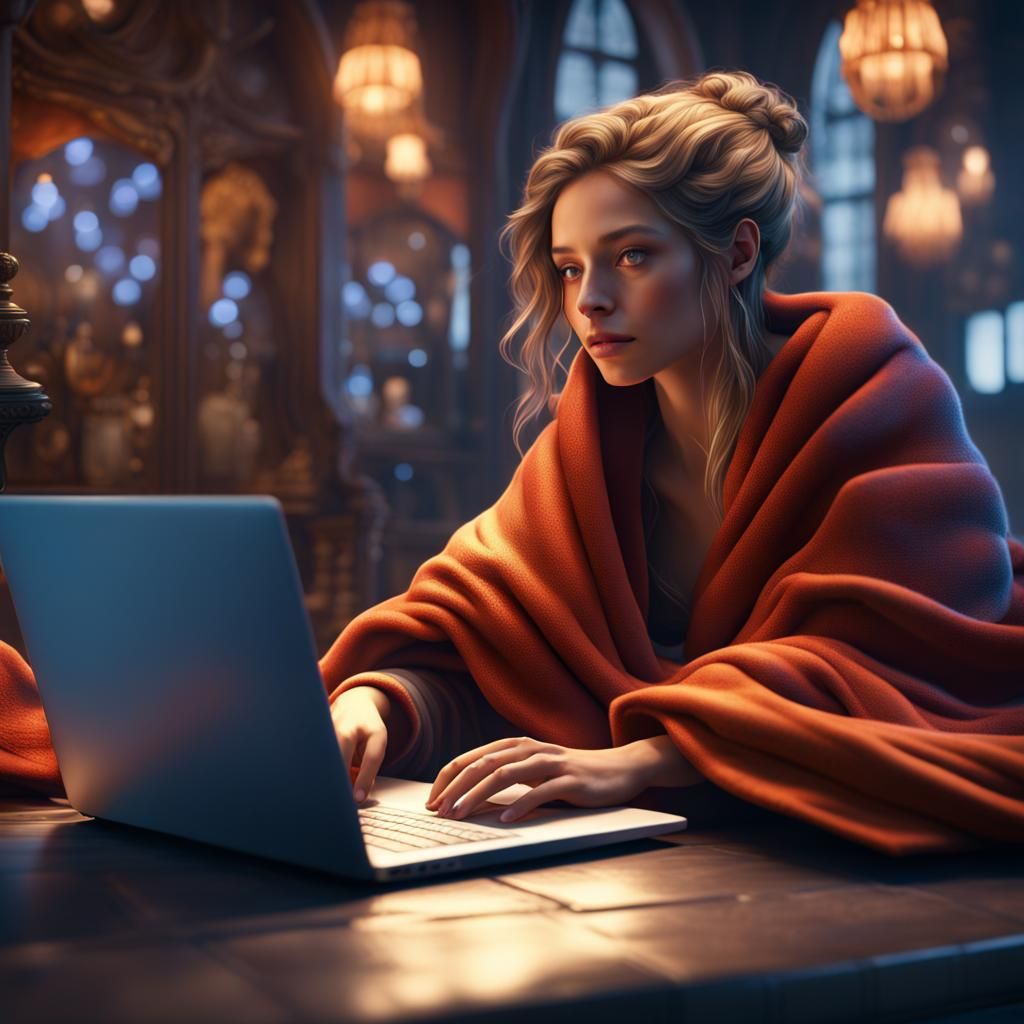 Girl Online Shopping: Detailed Matte Painting