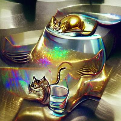 Metallic Cat Drinking: Digital Rendering