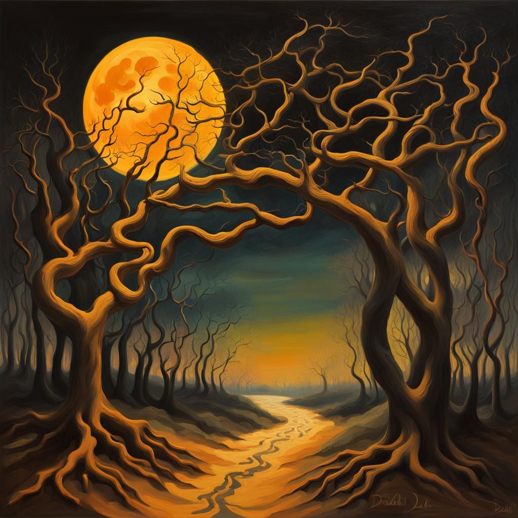 Surreal Moonlit Forest in Twilight Colors