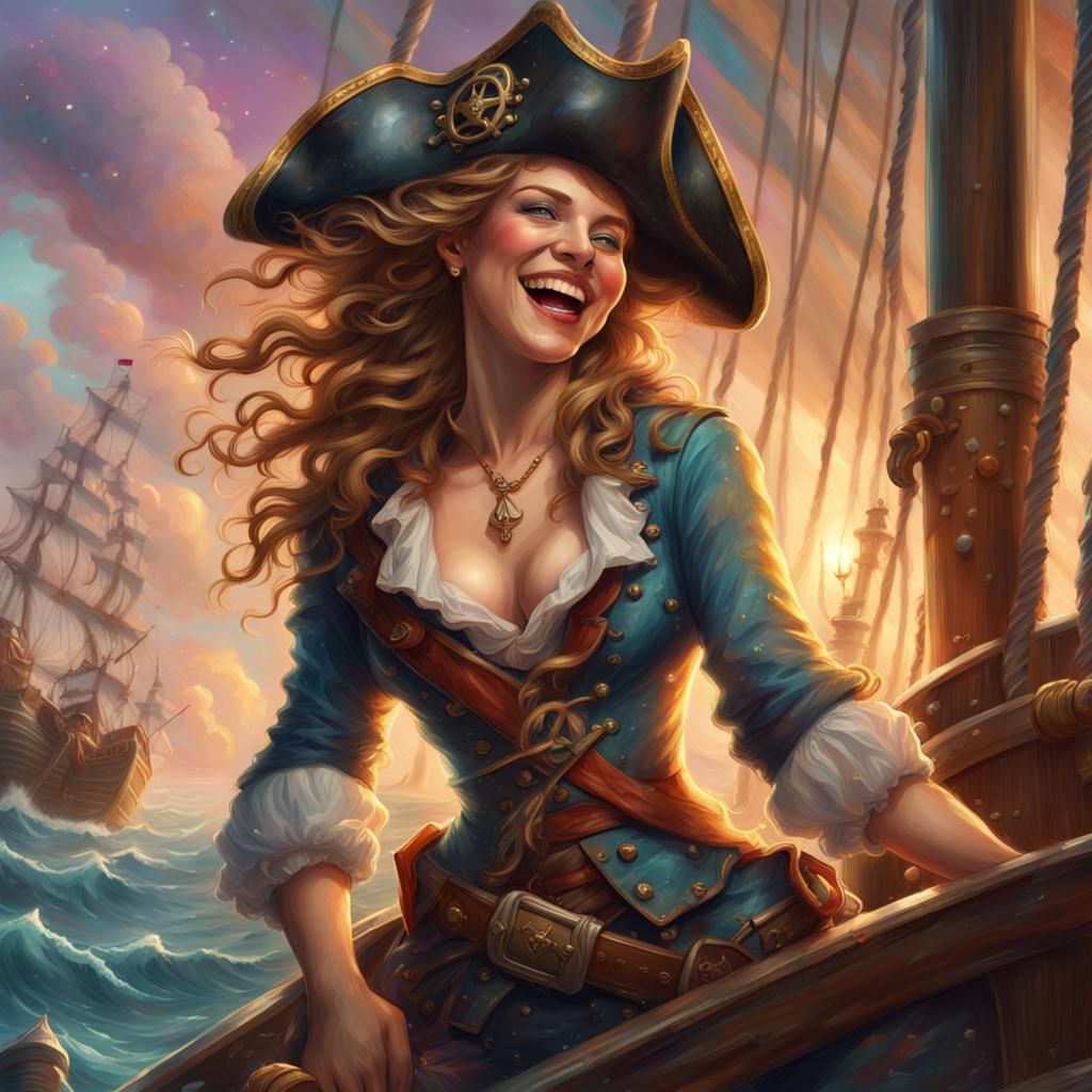 Laughing woman pirate captain