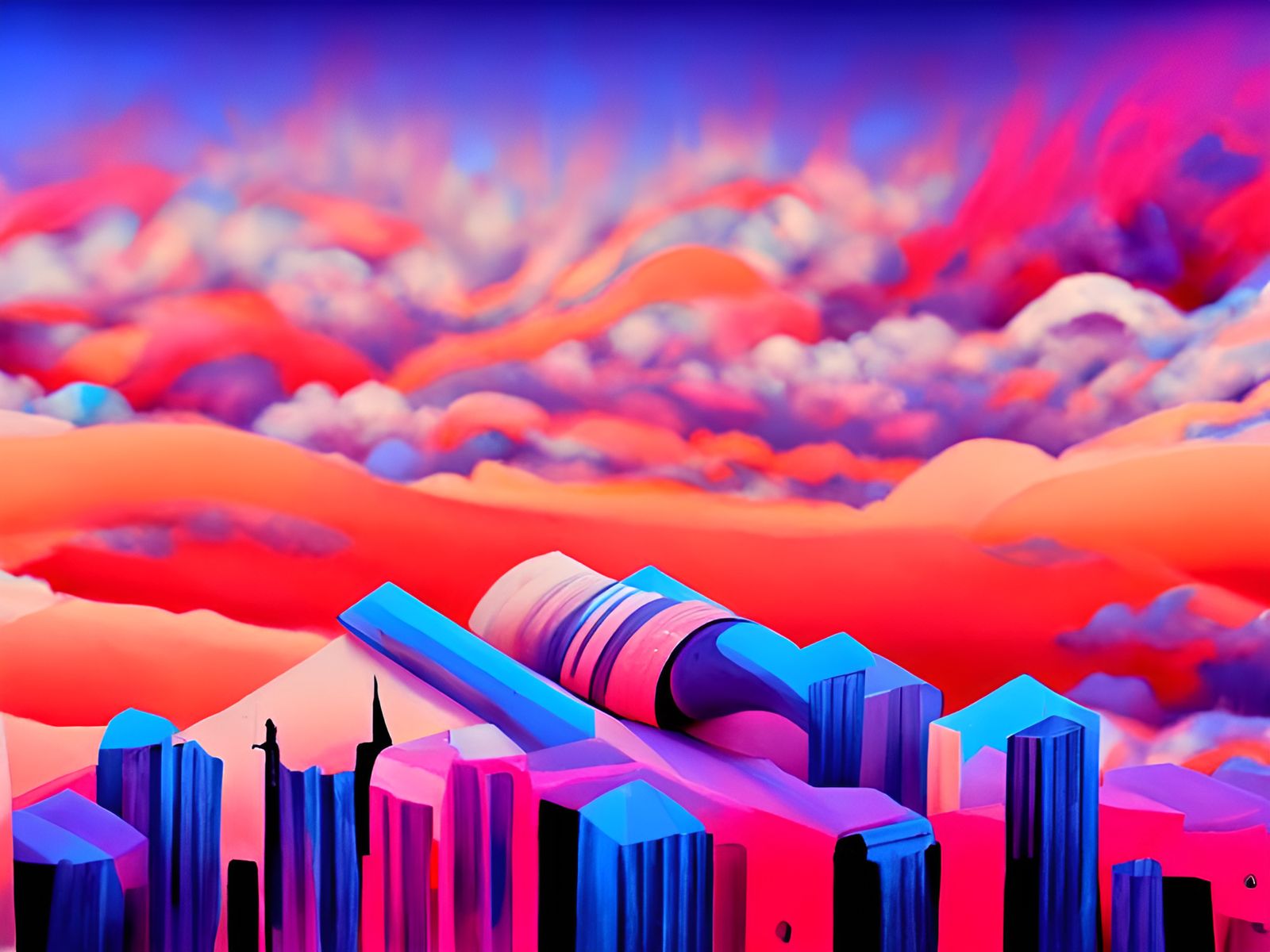 Retro Cityscape in Soft Pastel Colors