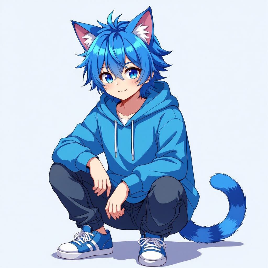 Anime Boy with Feline Features in Pastel Colors