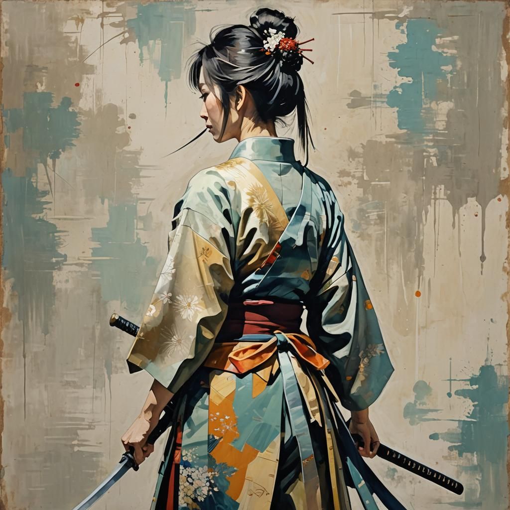 Abstract Painting of Japanese Woman with Sword