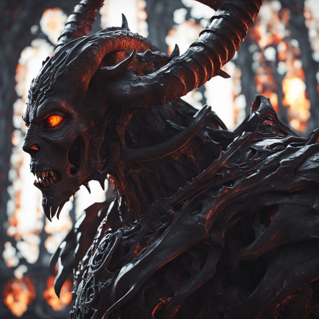 Biomechanical Demon Lord Portrait in Gothic Cathedral