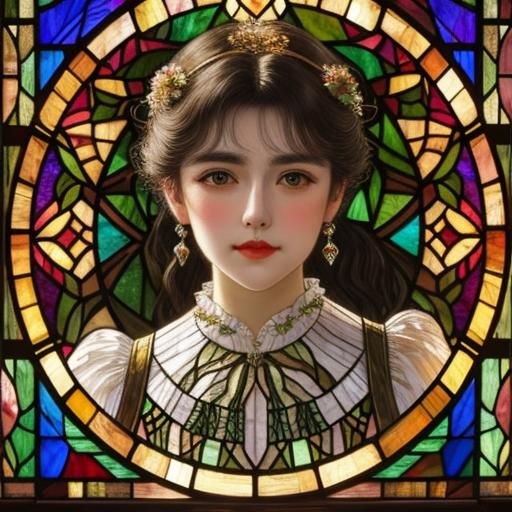 Lily Elsie Portrait in Impressionist Stained Glass Style