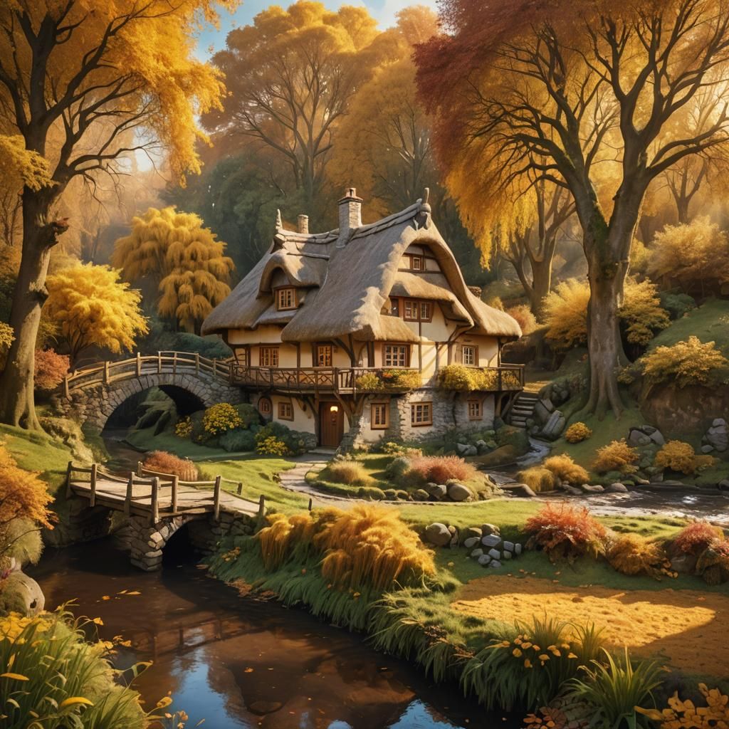 Fantasy House in Autumn Forest: Dreamy Digital Photography