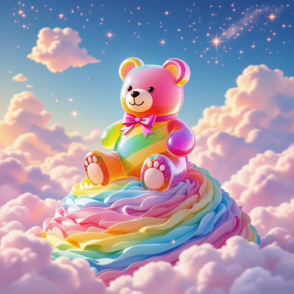 Crystal Sugar Gummy Bear on Sherbet Mountain, Nebula Backgro...