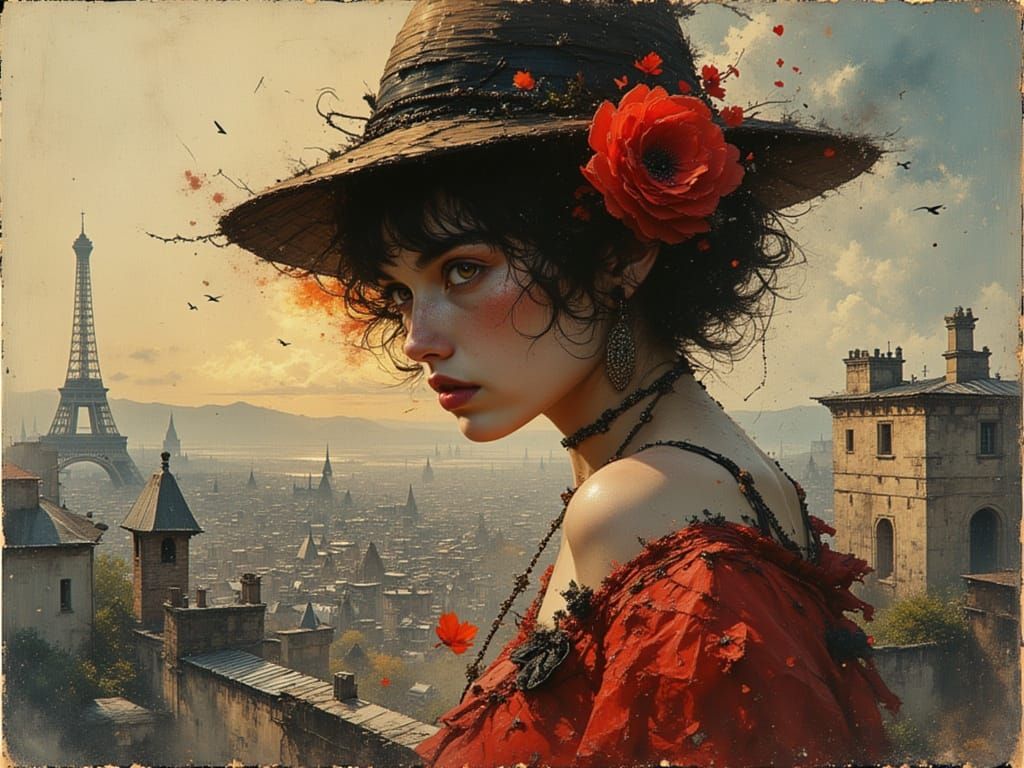 Woman on Paris Rooftops in Dynamic Lighting