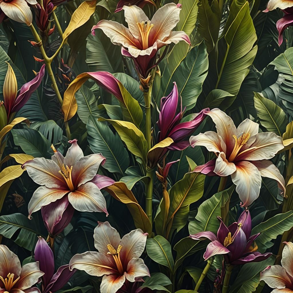 Lush Banana Flower in Mystical Jungle: Digital Matte Paintin...