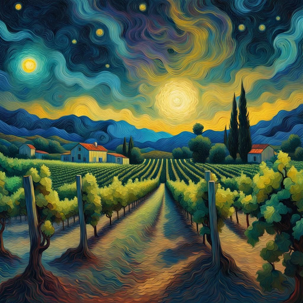 Vineyard Under Stars: Van Gogh Style Painting