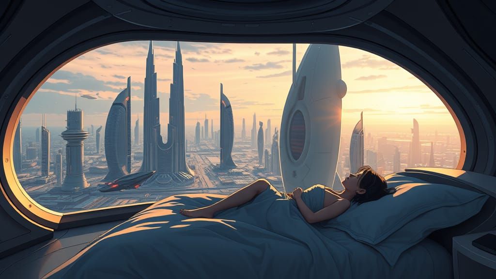 Alien Cityscape from Futuristic Bedroom Window