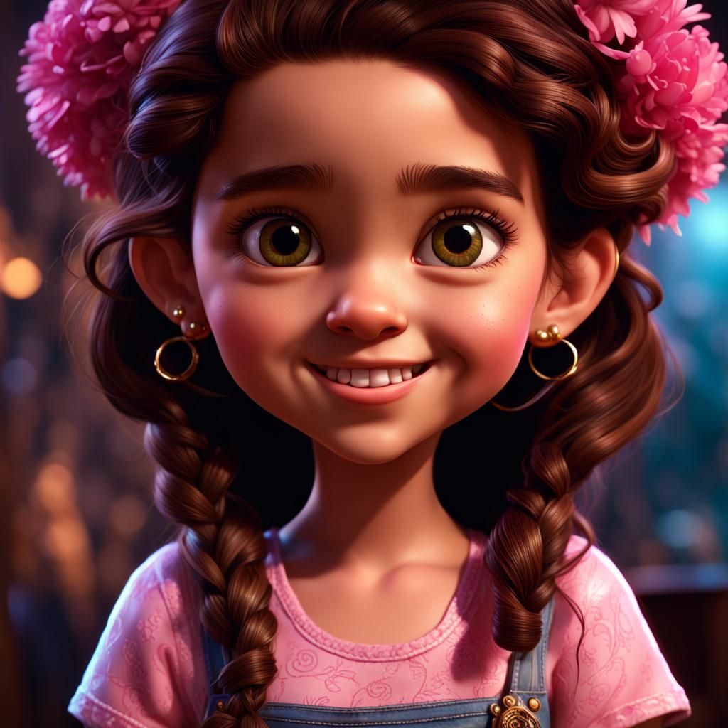 Adorable Puerto Rican Girl Portrait in Pixar Style