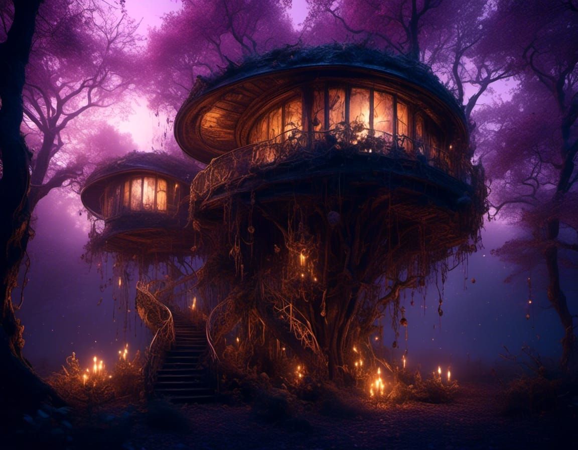 Bioluminescent Treehouse Mansion in Fantasy Setting