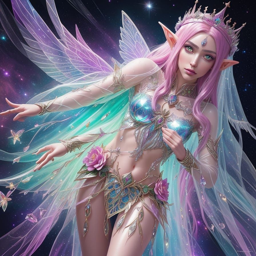 Ethereal Princess with Sparkling Wings and Glittering Crown