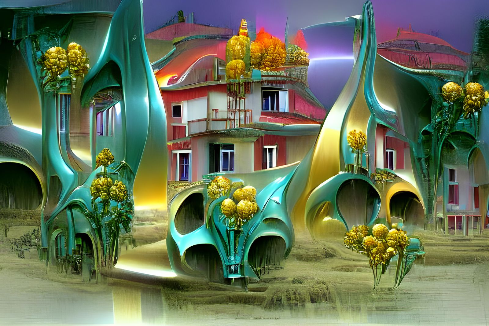 Art Nouveau Rococo Sci-Fi Architecture Village