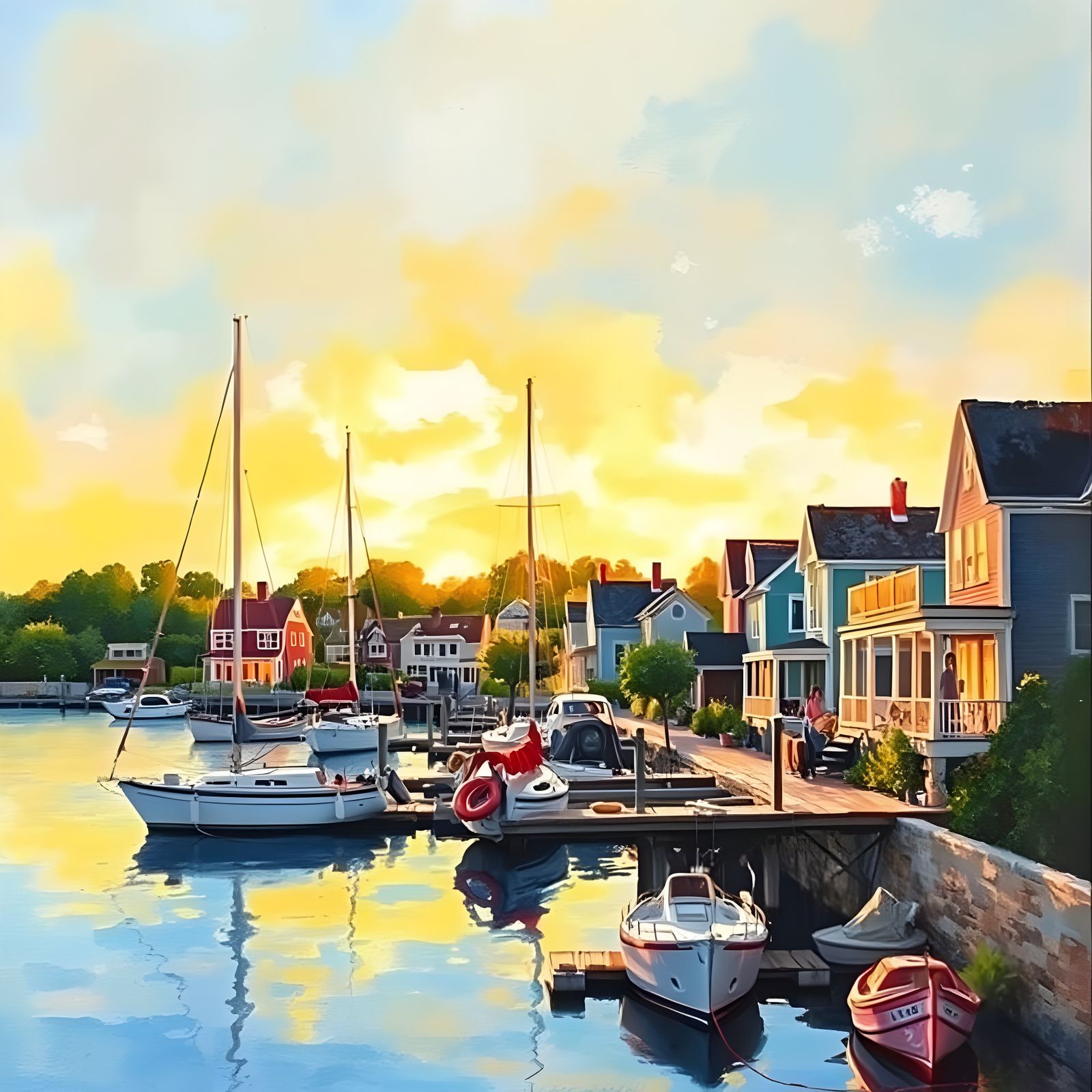 Epic Twilight Landscape on Martha's Vineyard in Gouache Styl...