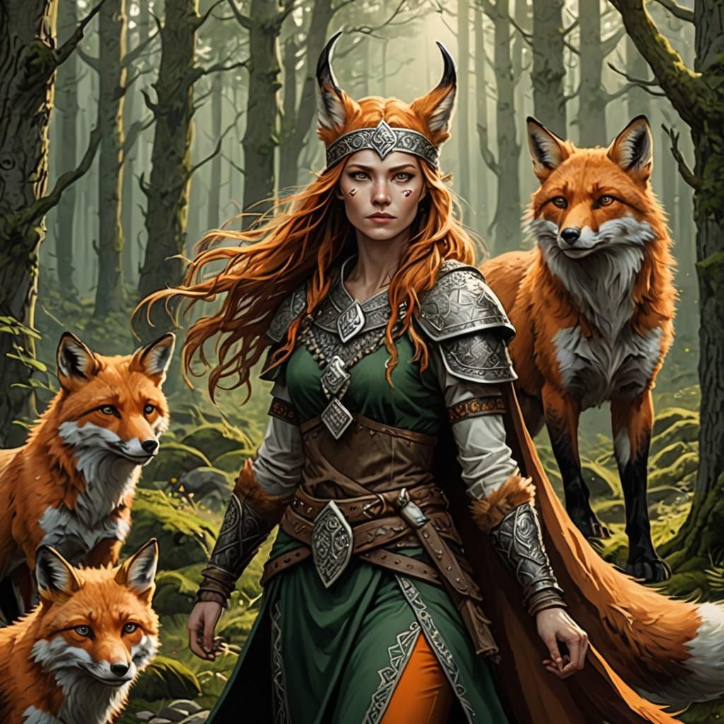 Alluring Half-Fox Viking Creature in Forest