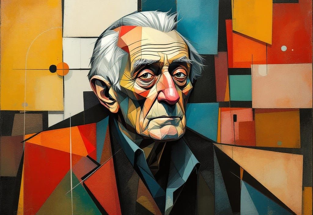 Elderly Man: Abstract Cubist Painting in Picasso Style