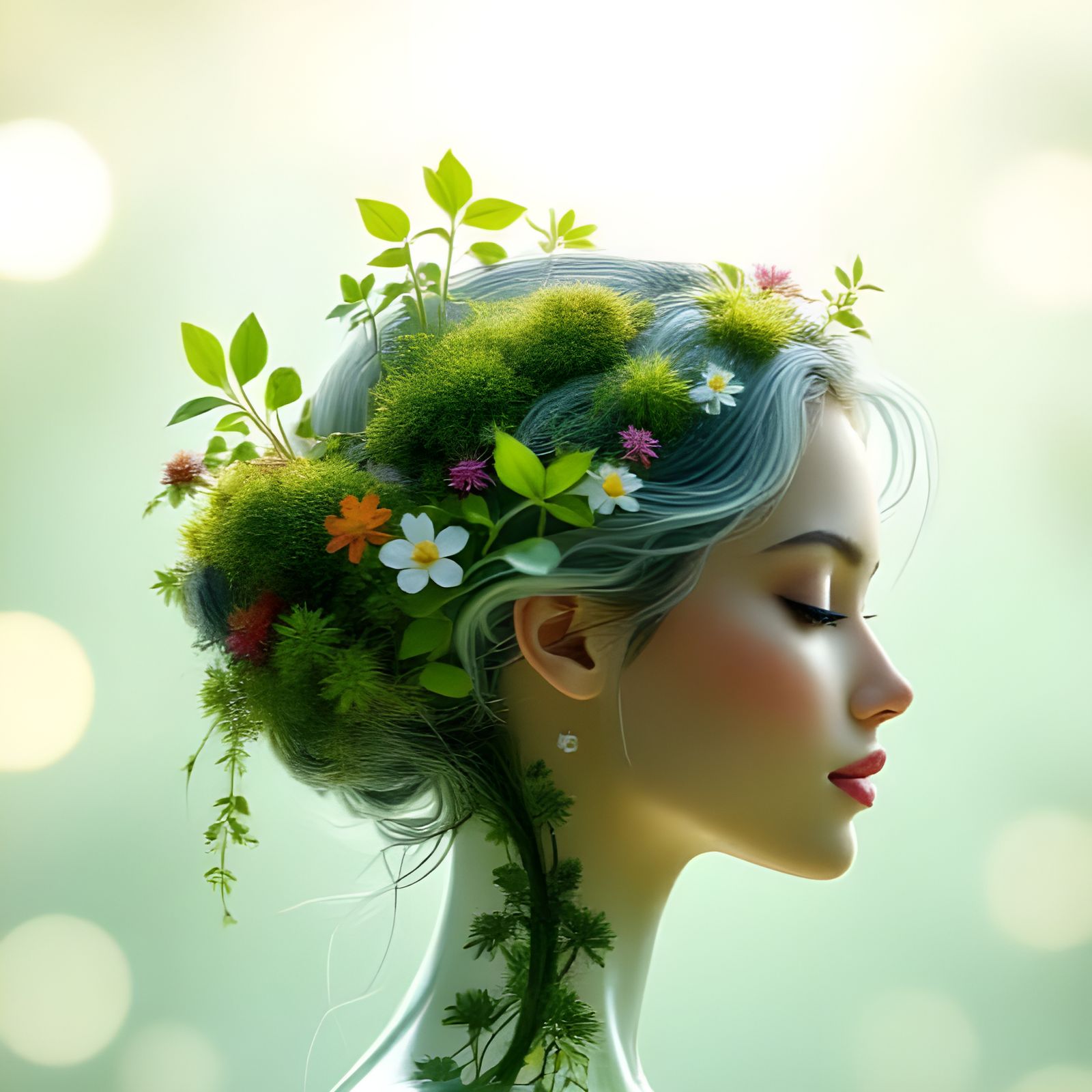 Glass Woman with Internal Ecosystem, 3D Digital Art