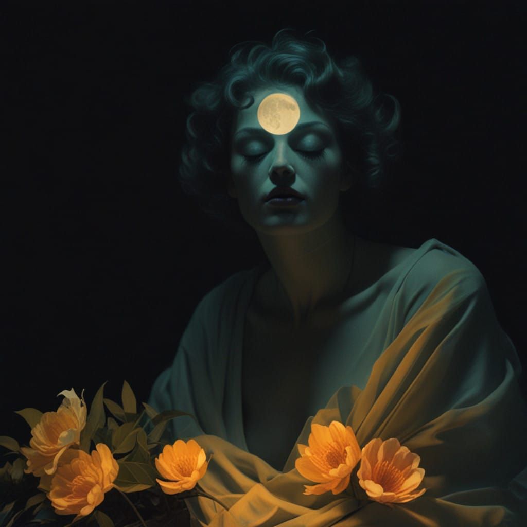 Mystical Moonlit Portrait in Dreamlike Surrealism