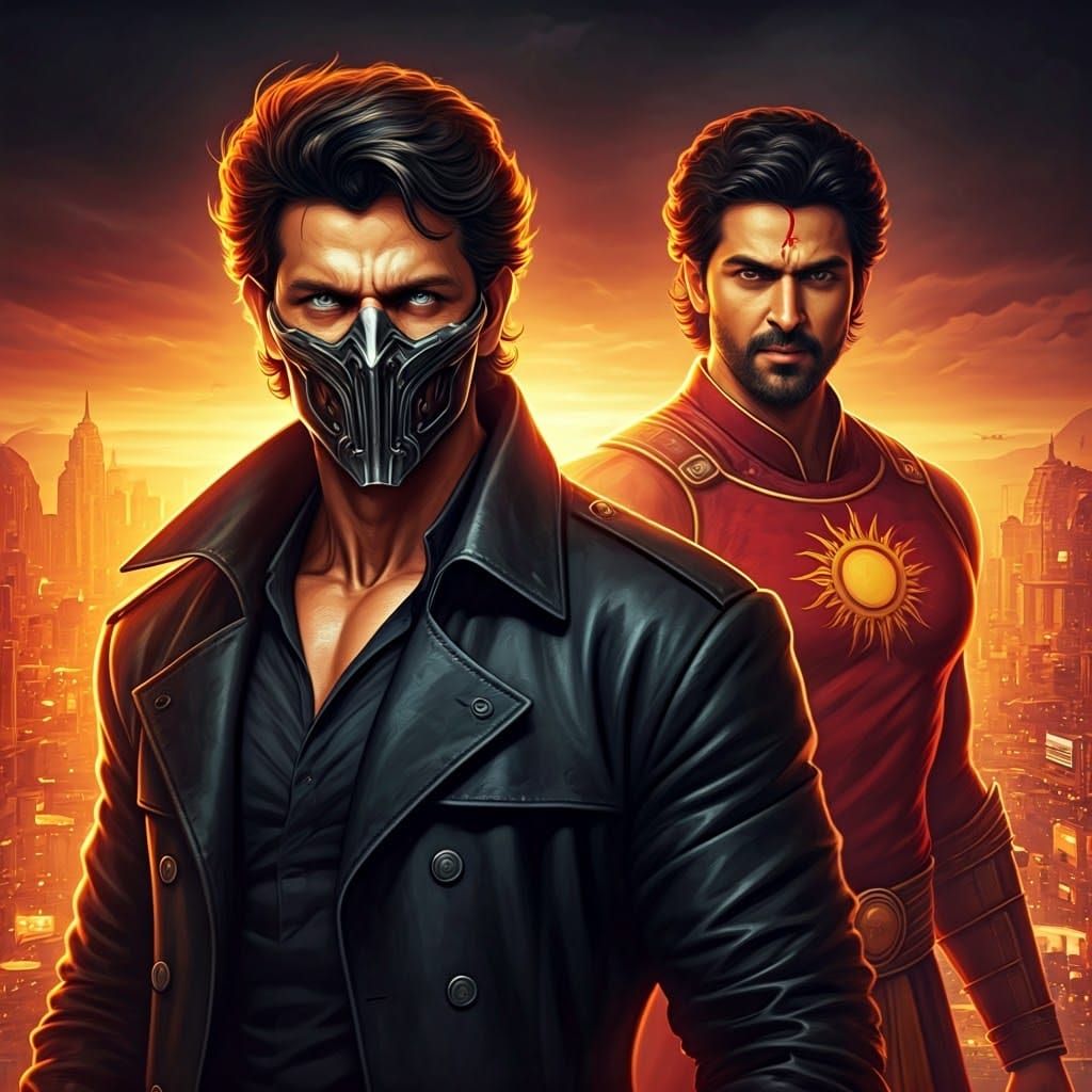 Cyberpunk Heroes in a Cityscape