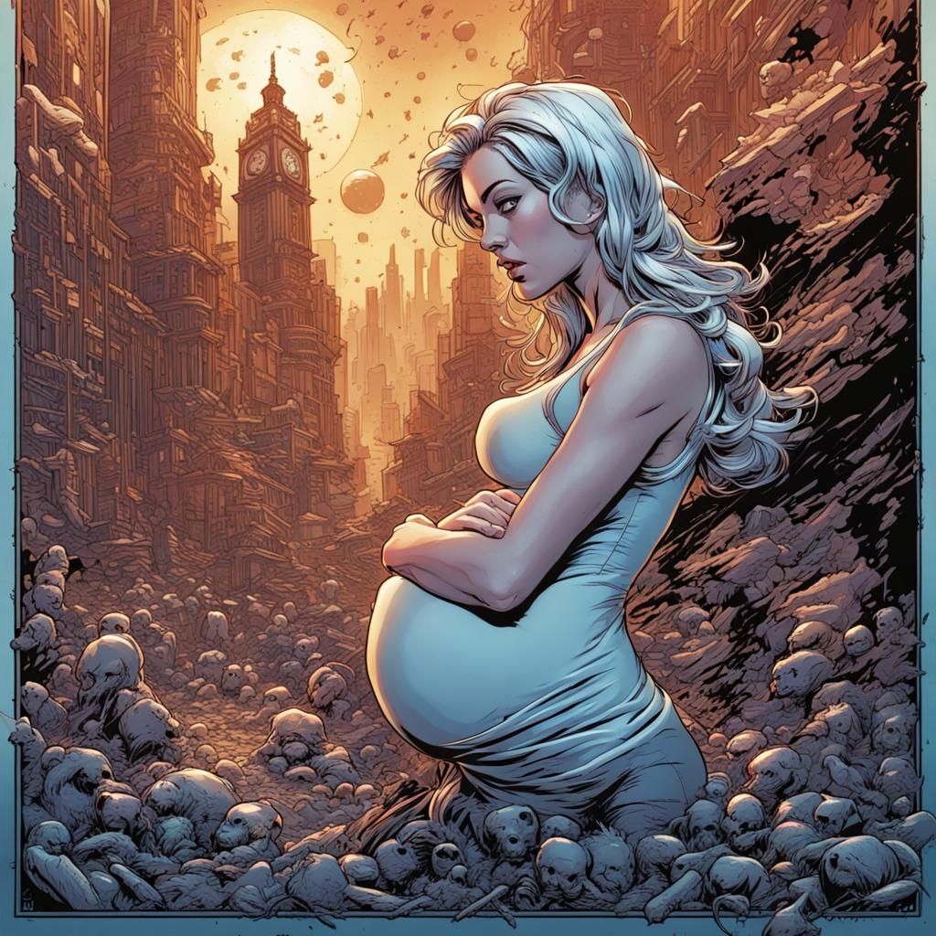 Pregnant Woman in Comic Book Art Style