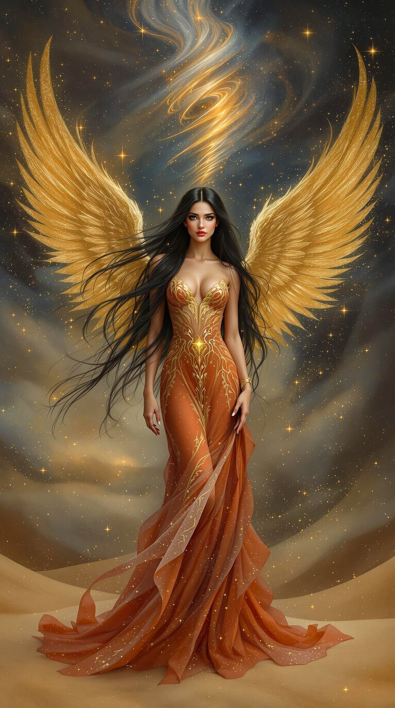 Ethereal Angel Woman in Majestic Oil Painting