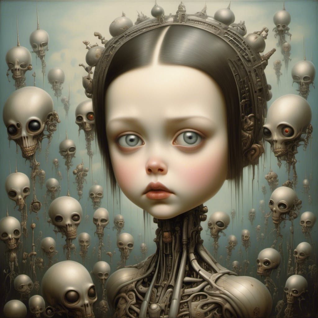 Biomechanical Woman: Surreal Fusion of Art Styles