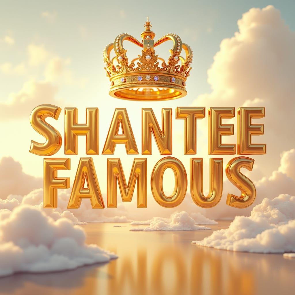 Golden 'SHANTEE-FAMOUS' with Crown in 3D Render
