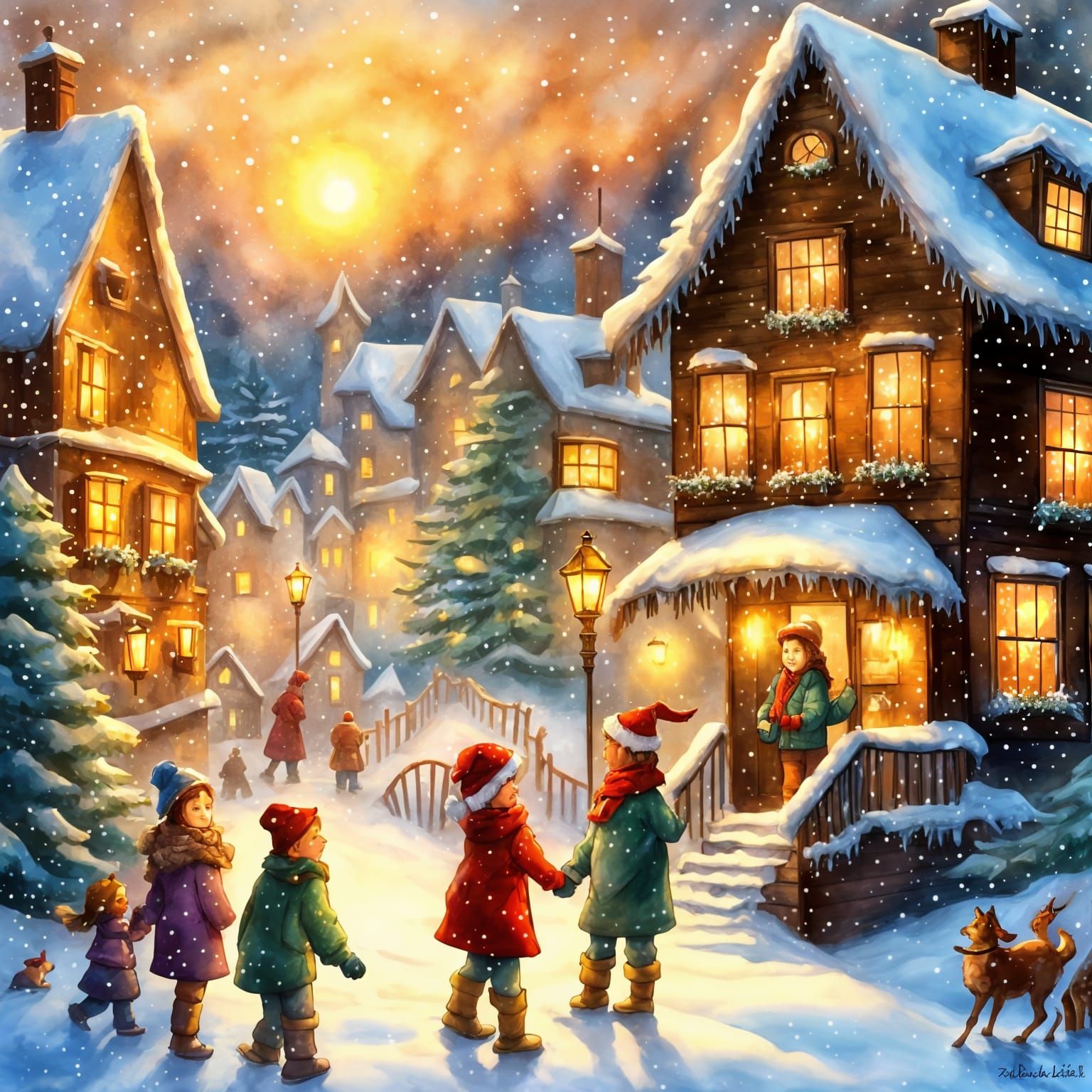 Magical Winter Wonderland Scene in Christmas Village Style
