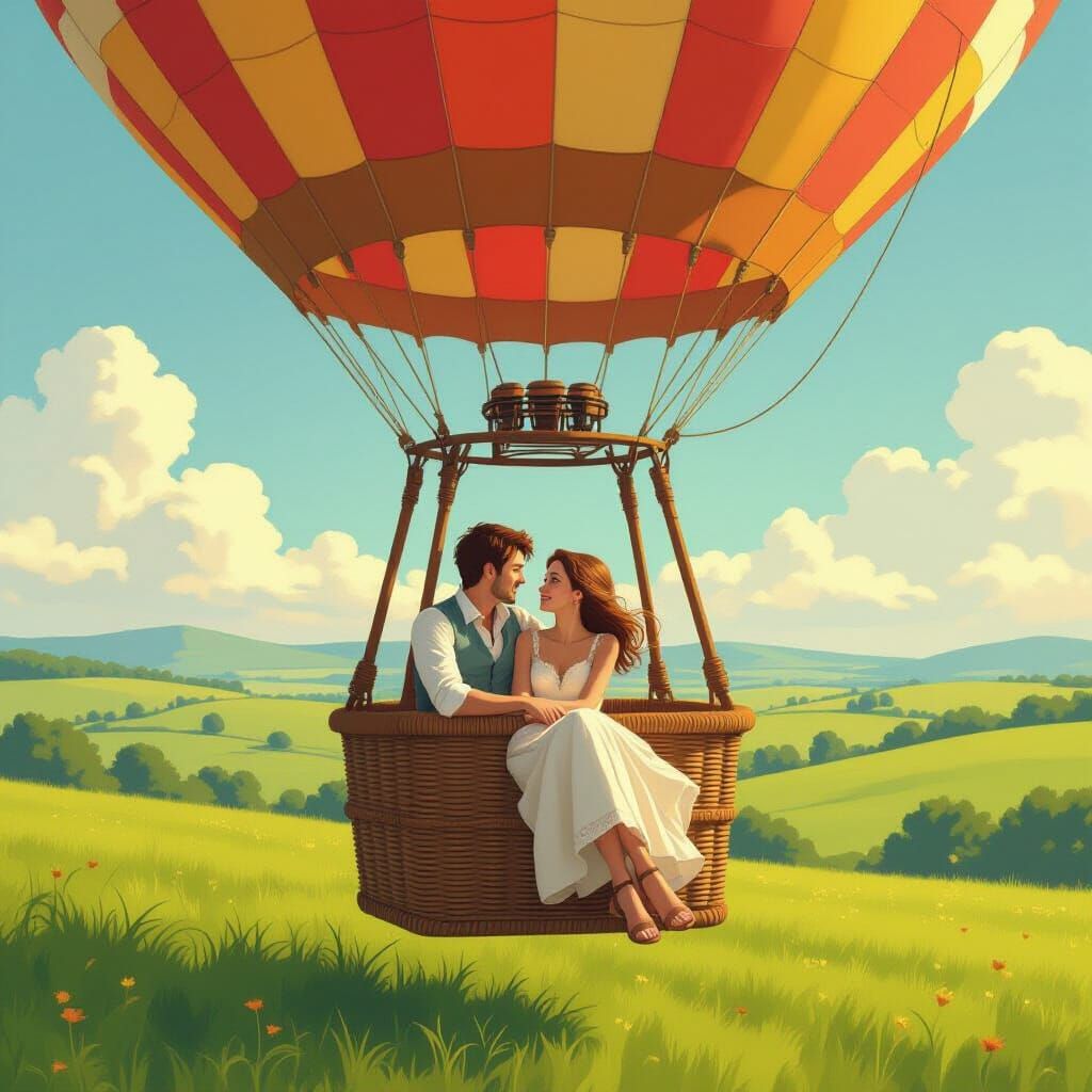 Couple in Hot Air Balloon, Dreamy Concept Art