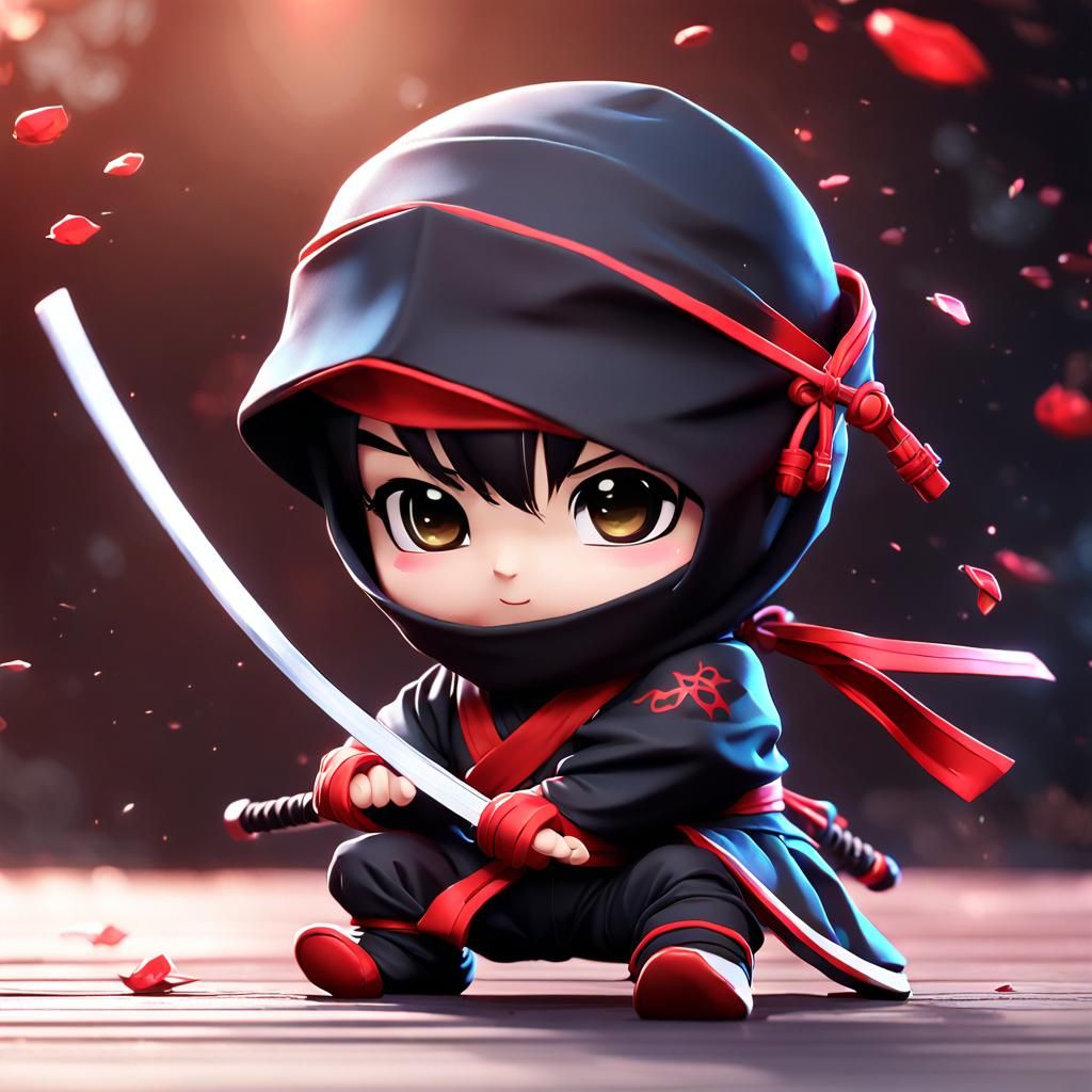 Detailed Chibi Ninja in 3D Anime Art