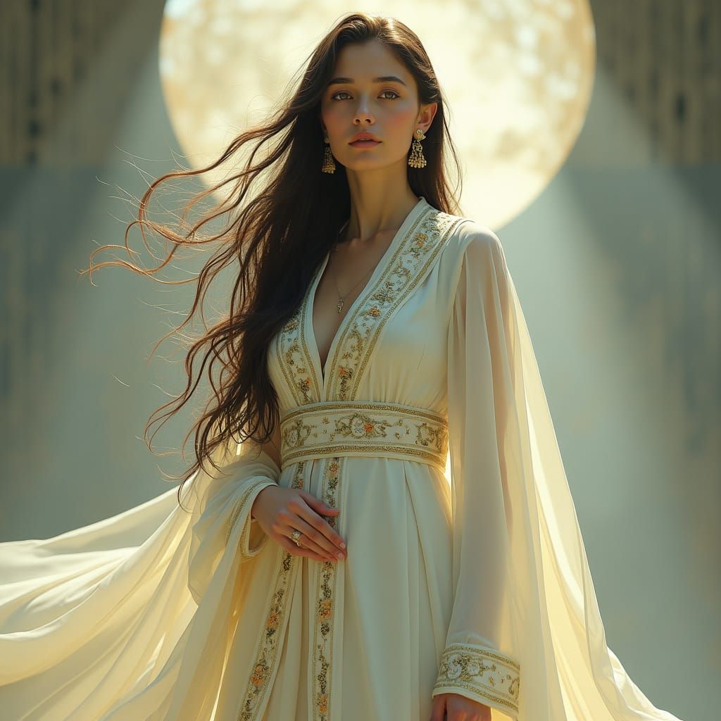 Ethereal Priestess in White Robe, Mystical Portrait