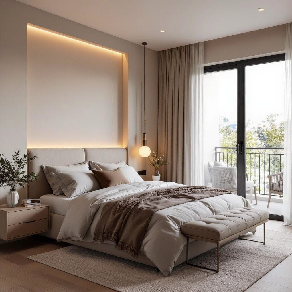 Modern Couple's Bedroom with Natural Light and Cozy Textures