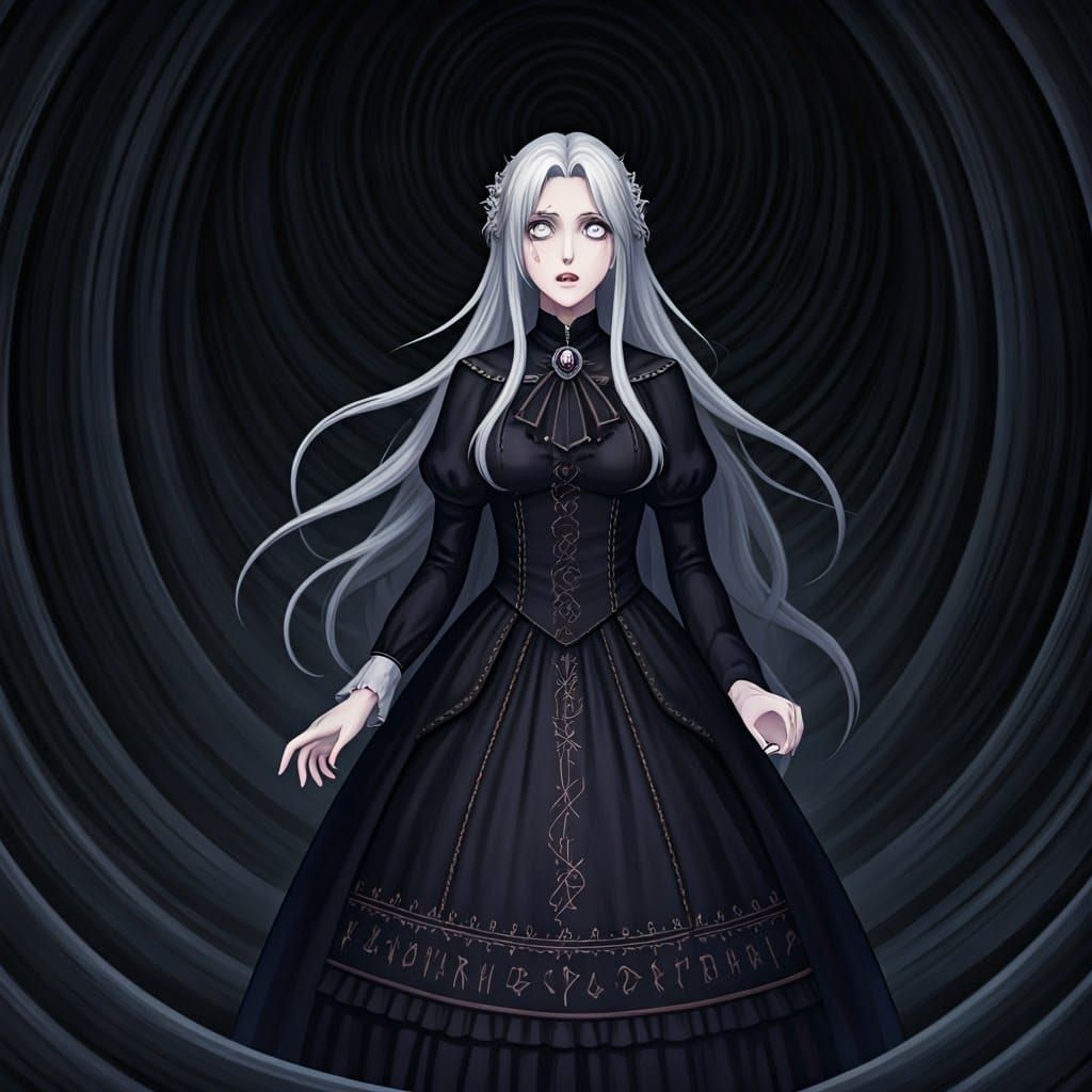 Distraught Grayfia Lucifuge in Eerie Landscape