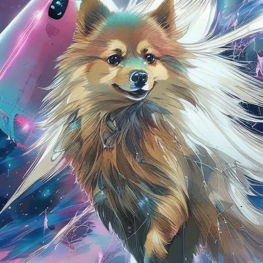 Anime Pomeranian Rocketing Through Space Dimension