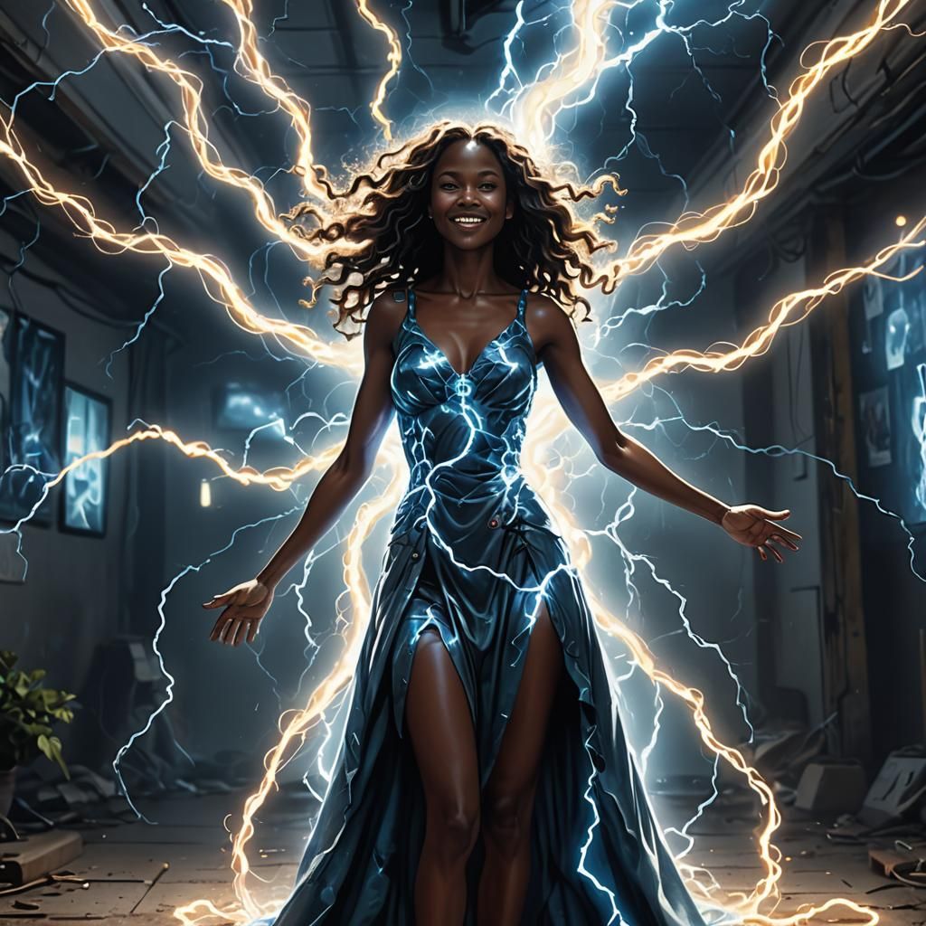 light beam was about ten times, a stick figure zigzagging like a wavy electric current, giant figure with lightning tent...