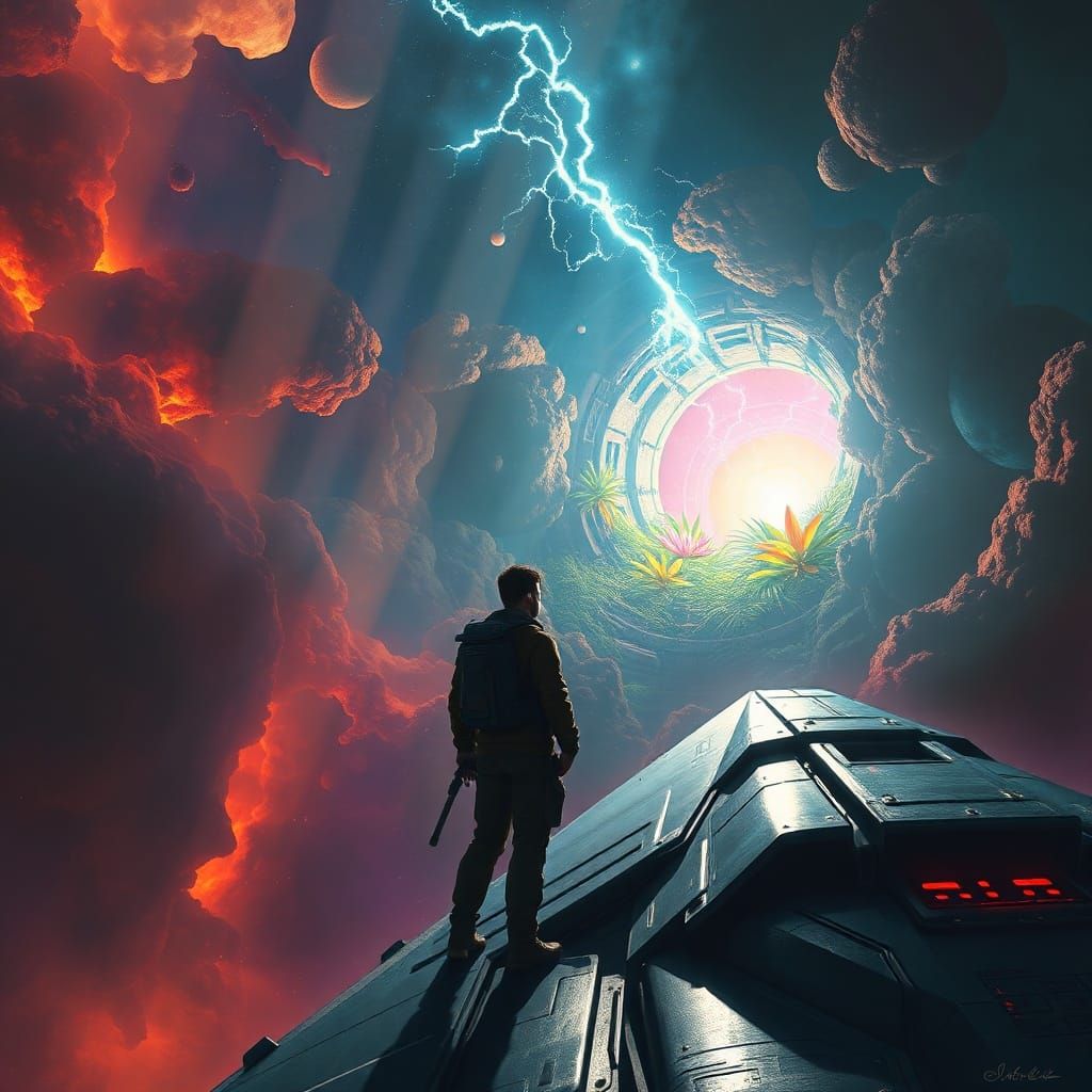 Explorer at Cosmic Portal: Epic Sci-Fi Fantasy