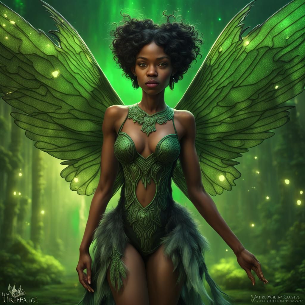 African American Fairy and Black Wolf Magic