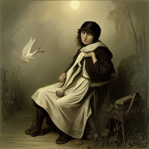 Broken Heart in Horror Engraving Style