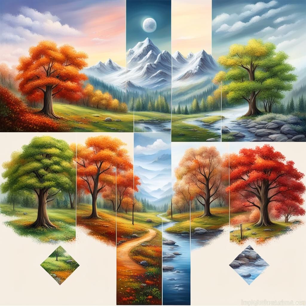 Four Seasons Detailed Nature Painting