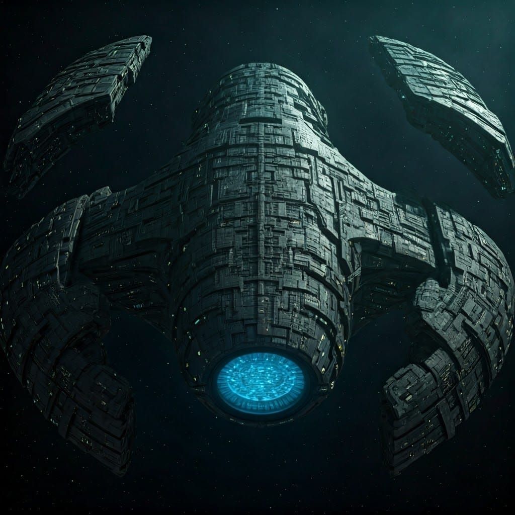 Sleek Borg Starship Dominates Dark Space