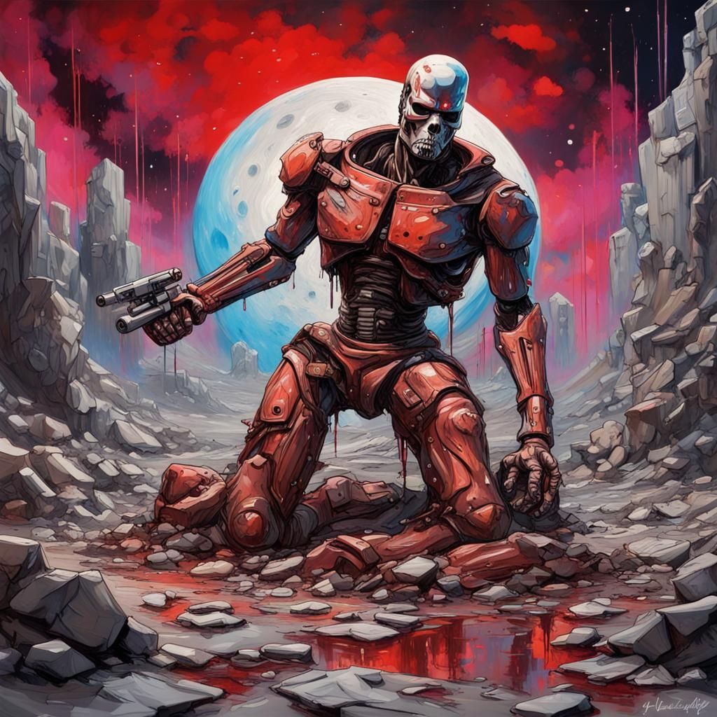 Kratos Crushes Terminator: Graffiti Art on Moon