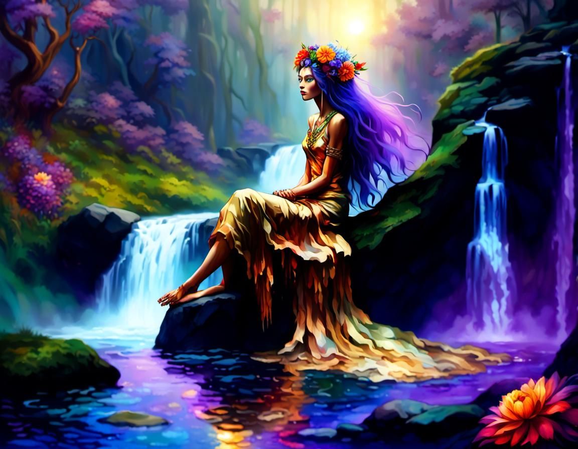 Gold Dryad with River of Paint Waterfall