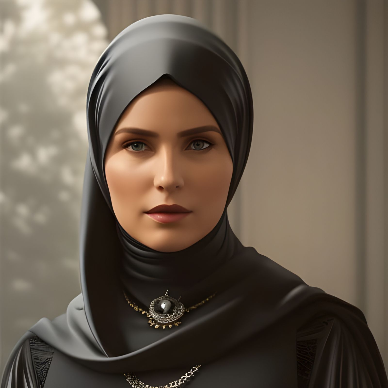 Striking Portrait: Woman in Hijab and Latex Dress