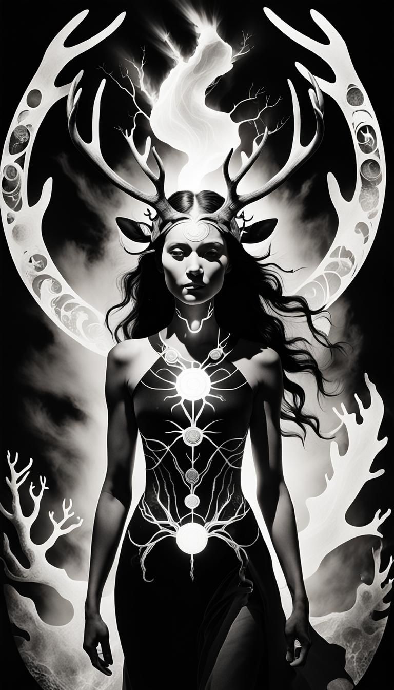 Ethereal Photogram: Antlered Man and Earth Goddess