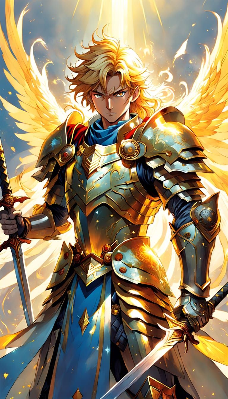 Anime Style Paladin in Radiant Armor