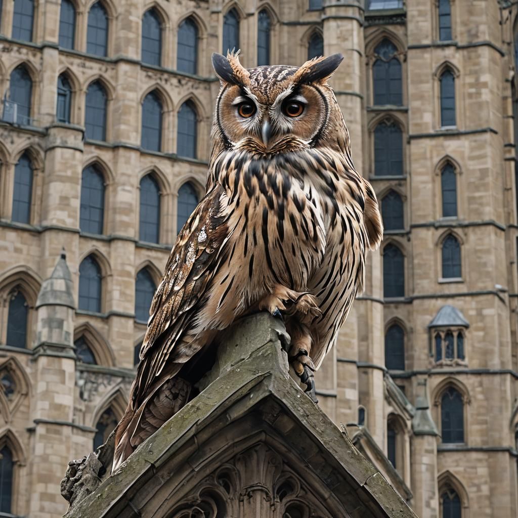Tawny Owl Perched on St Bride's Church Spire