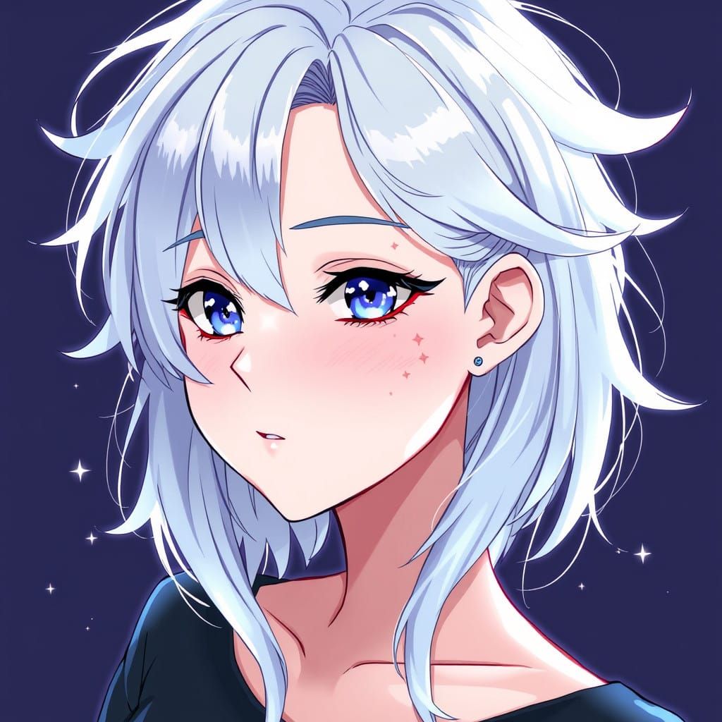 Surreal Anime Goddess with Edgy Undercut and Starry Skin