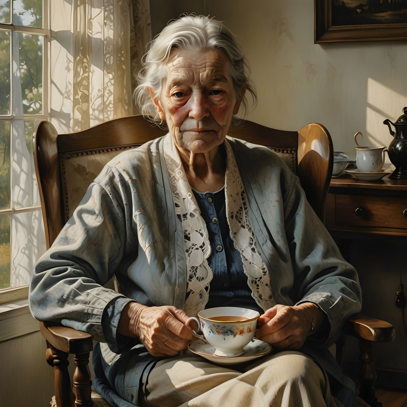 Serene Elderly Woman in Antique Rocking Chair